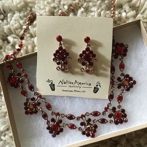 Native American red stone necklace and earrings